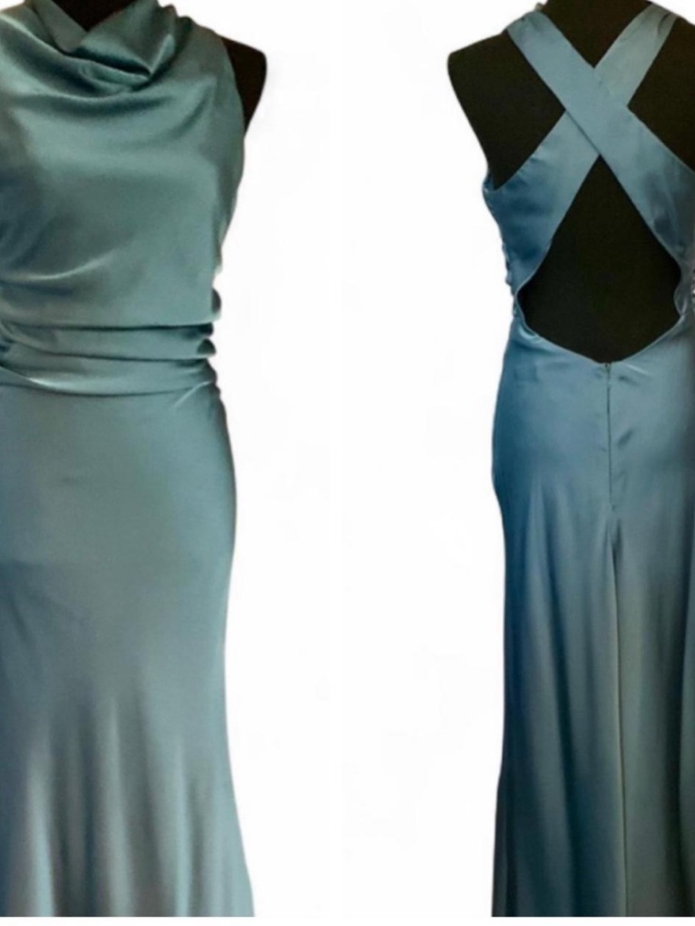 Lulus Effortlessly Sensational
Slate Blue Satin Backless evening gown
